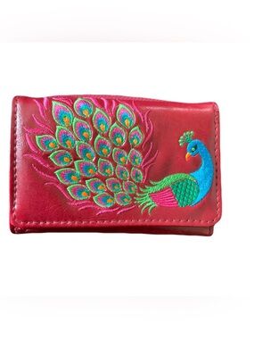 Lavishy Women's Red Embroidered Peacock Wallet